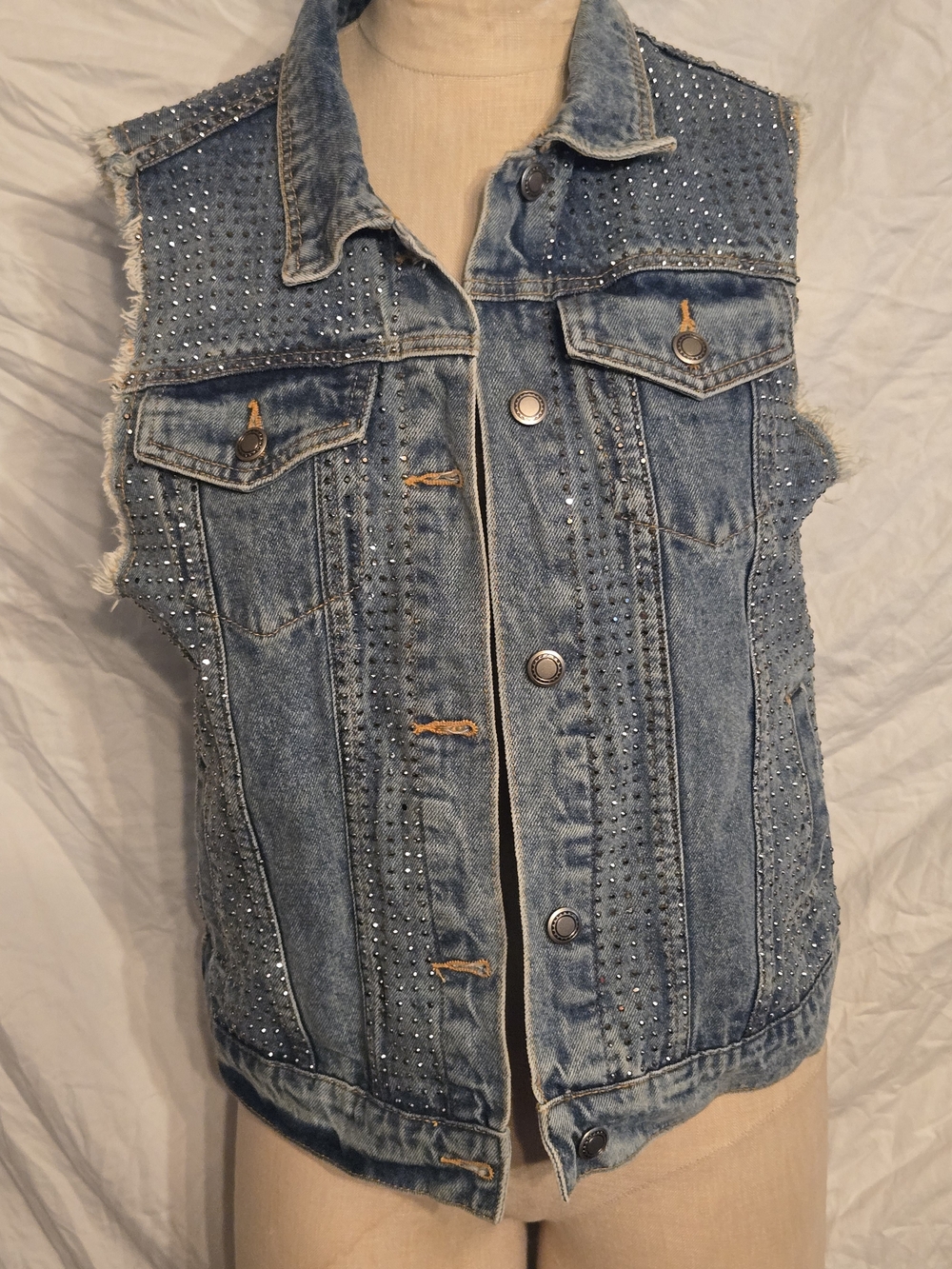 Vocal Blue Denim Studded Sleeveless Jacket Vest